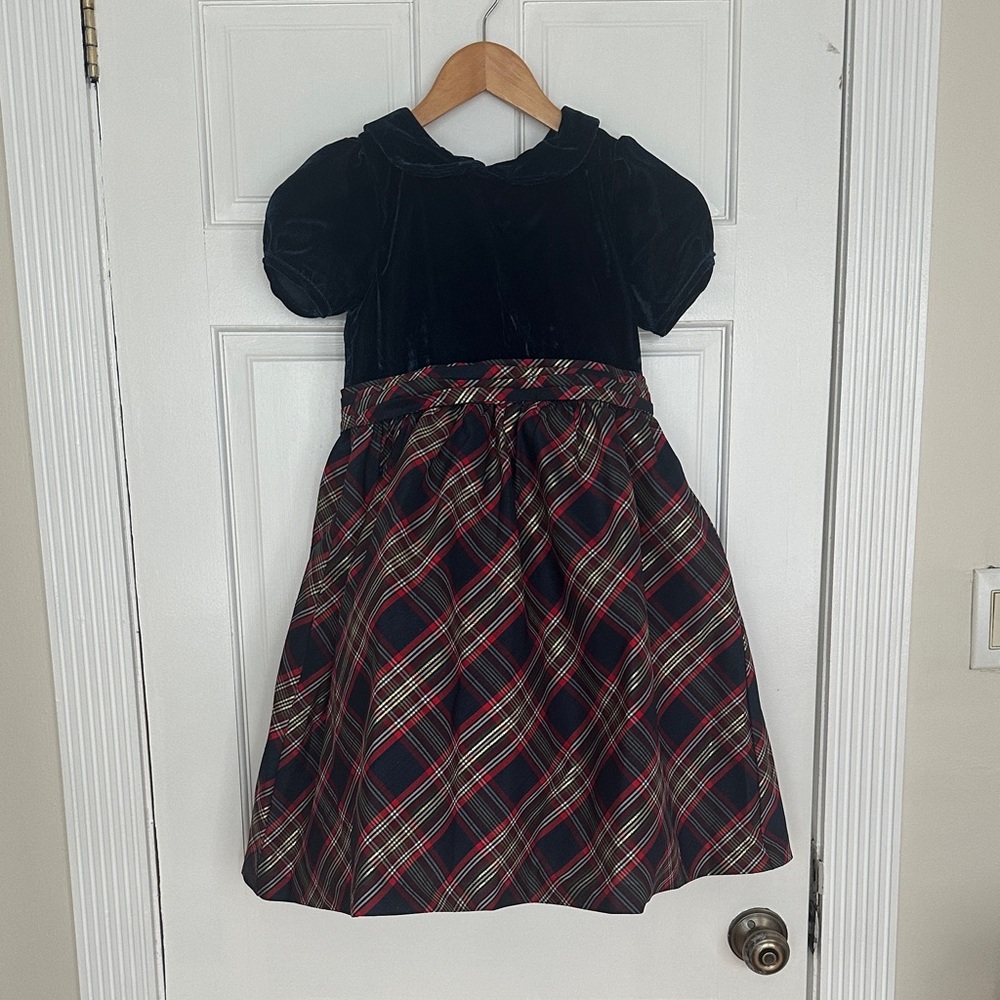 Gymboree Navy Velvet and Red Plaid Dress
